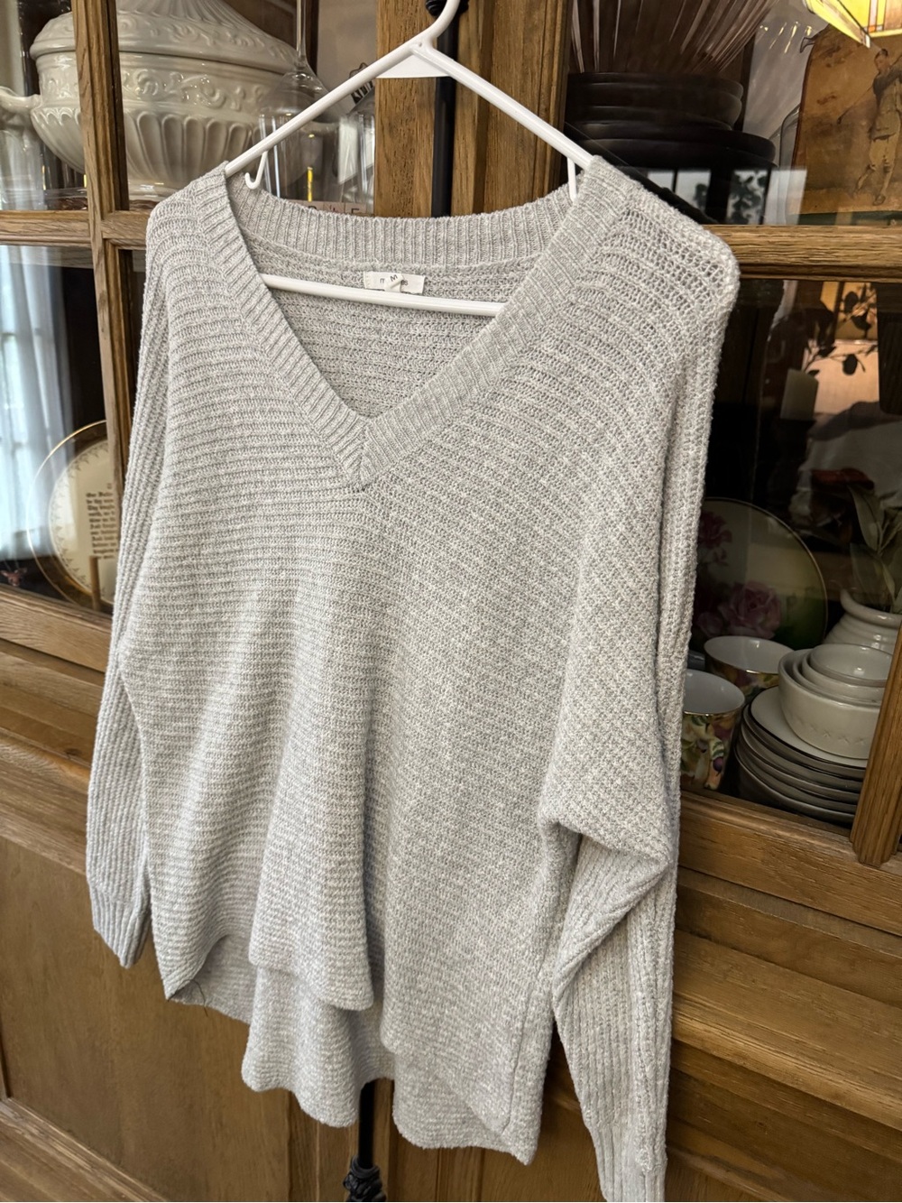 Maurices Light Gray V-Neck Knit Sweater
